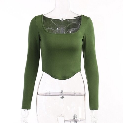 OEM Casual Top Female Autumn Polyester Long Sleeve Sexy Circular Babes U Collar T Shirts