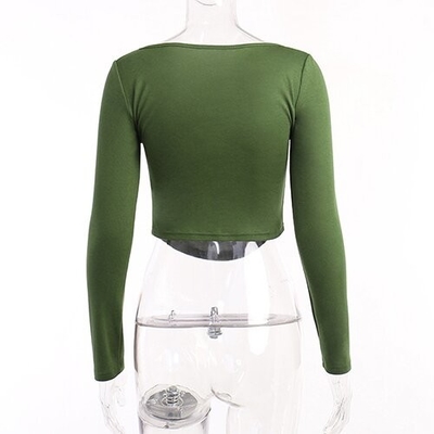 OEM Casual Top Female Autumn Polyester Long Sleeve Sexy Circular Babes U Collar T Shirts