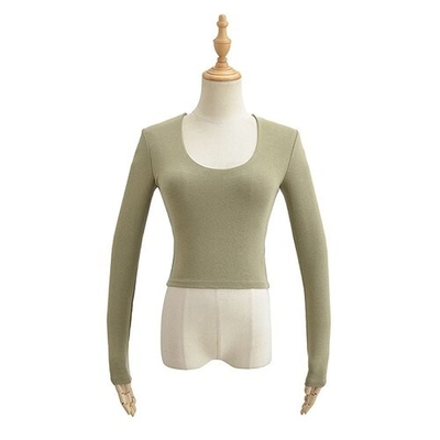 OEM U Collar Long Sleeved T Shirt Female 22 Autumn Polyester Hot Girl