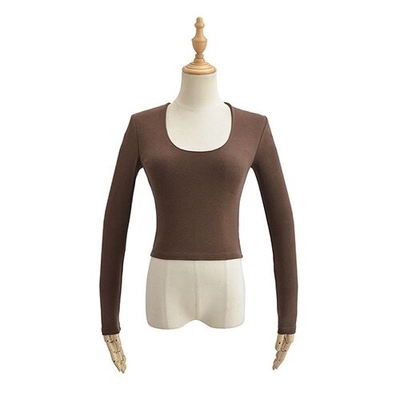 OEM U Collar Long Sleeved T Shirt Female 22 Autumn Polyester Hot Girl