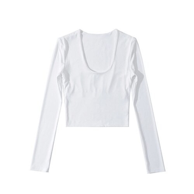 OEM U Collar Long Sleeved T Shirt Female 22 Autumn Polyester Hot Girl