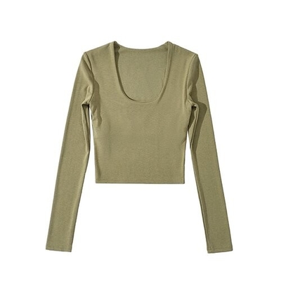 OEM U Collar Long Sleeved T Shirt Female 22 Autumn Polyester Hot Girl
