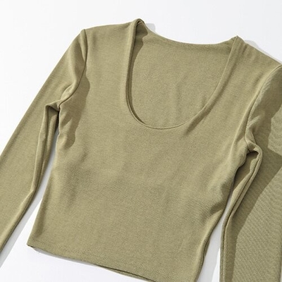 OEM U Collar Long Sleeved T Shirt Female 22 Autumn Polyester Hot Girl