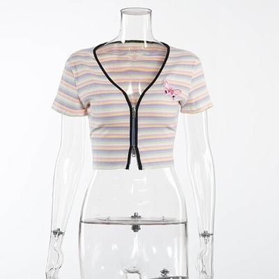OEM Keliou Foreign Trade polyester  cross -border European and American  sexy short zipper rainbow t -shirt