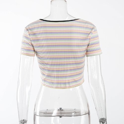 OEM Keliou Foreign Trade polyester  cross -border European and American  sexy short zipper rainbow t -shirt